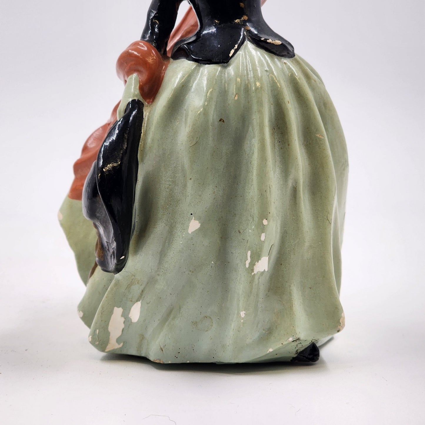 Chalkware Lady in Tex-Mex 19th Century Attire Black Top Green Skirt VTG