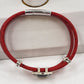 Red Cord Bracelet w/ Silver Tone Mosaic Slide Charm Boho Jewelry Magnetic Clasp