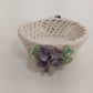 Italian Ceramic Lattice Trinkets Baskets Purple Violets Floral Pair 3" Vintage