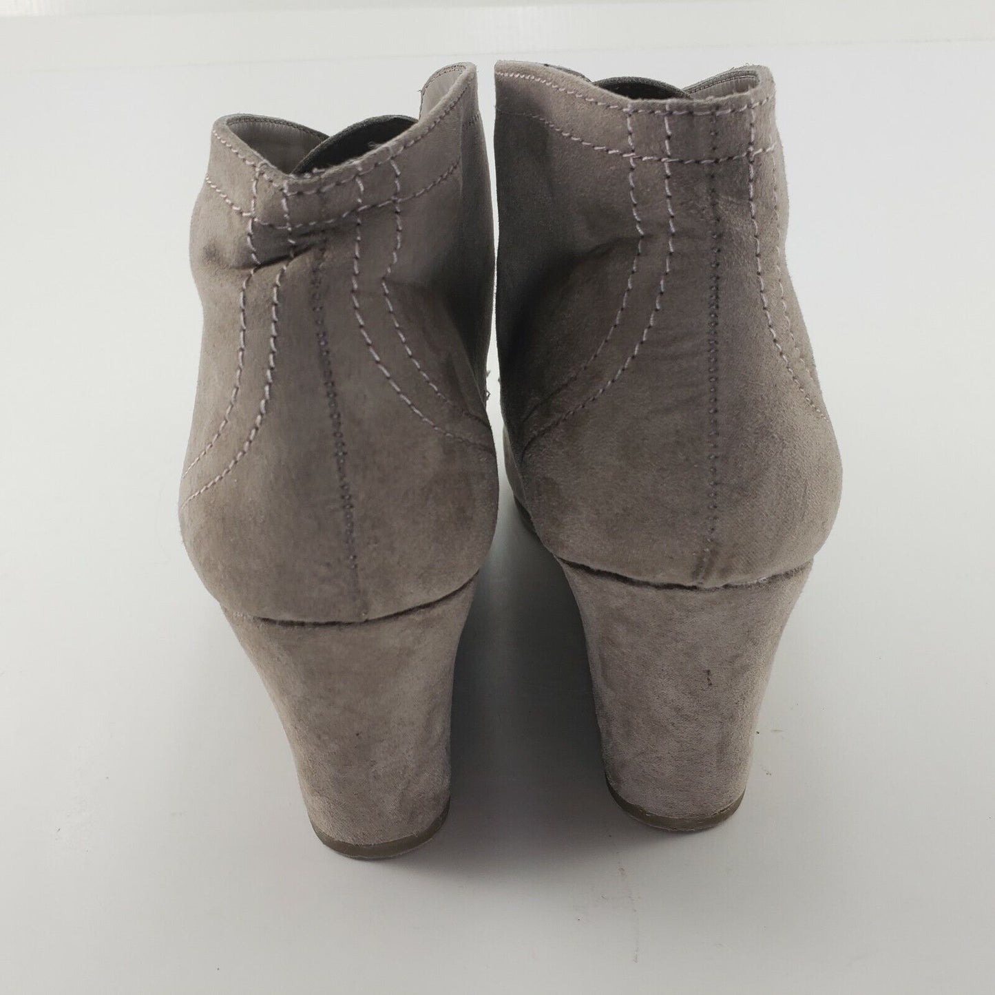 Taupe Suede Ankle Boot Women's Wedge Heel Round Toe Lace Up Booties Size 6