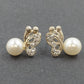 Faux Pearl Butterfly Wing Stud Earrings Gold Tone with Rhinestones Vtg Jewelry