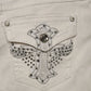 Earl Jean White Rhinestone Straight Leg Cuffed Denim Jeans 10