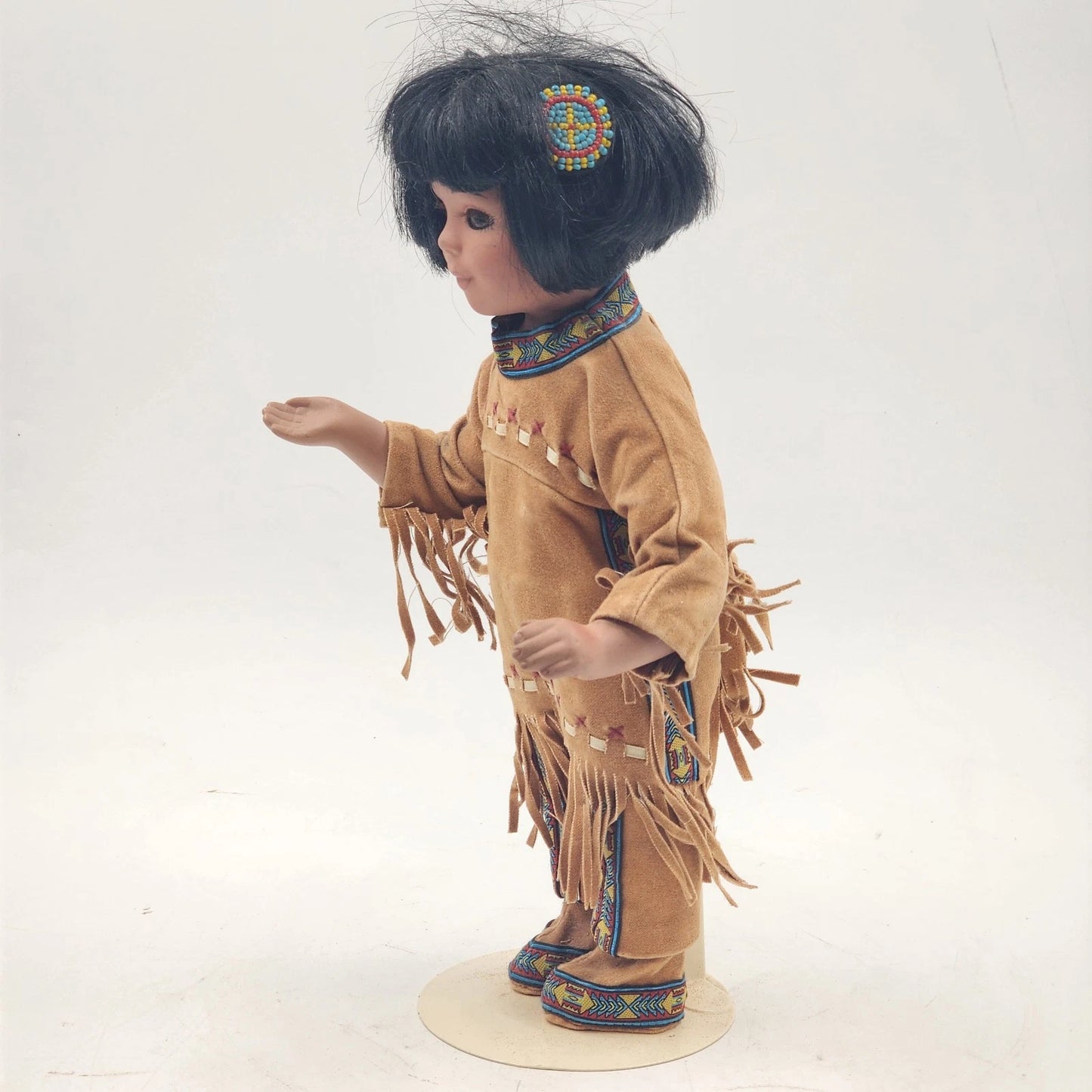 Native American Boy Porcelain Doll Standing with Stand Indigenous Collectible