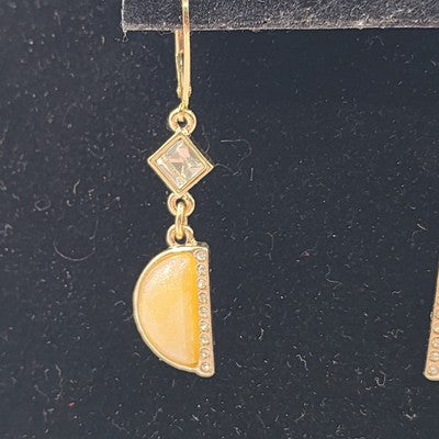Semicircle Gold Tone with Clear Rhinestone & Pale Pink Acrylic Bead Drop Earring