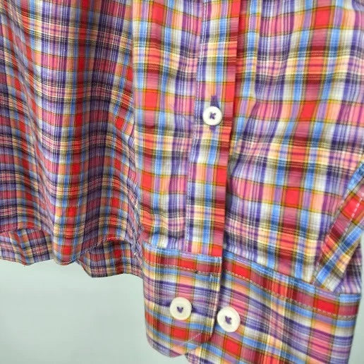 Alan Flusser Mens Multicolor Plaid Button-Up Shirt Size Medium 100% Cotton China