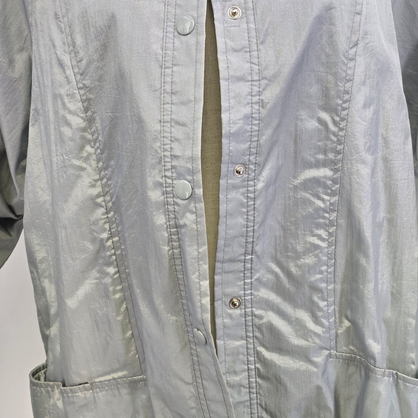 Haband Outwear Windbreaker Women's Silver Gray Metallic Crinkle Jacket Medium