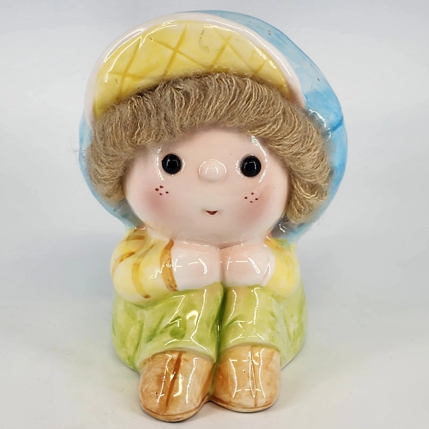 Vintage Nancy Pew Little Boy Planter Japan Spaghetti Hair Blue