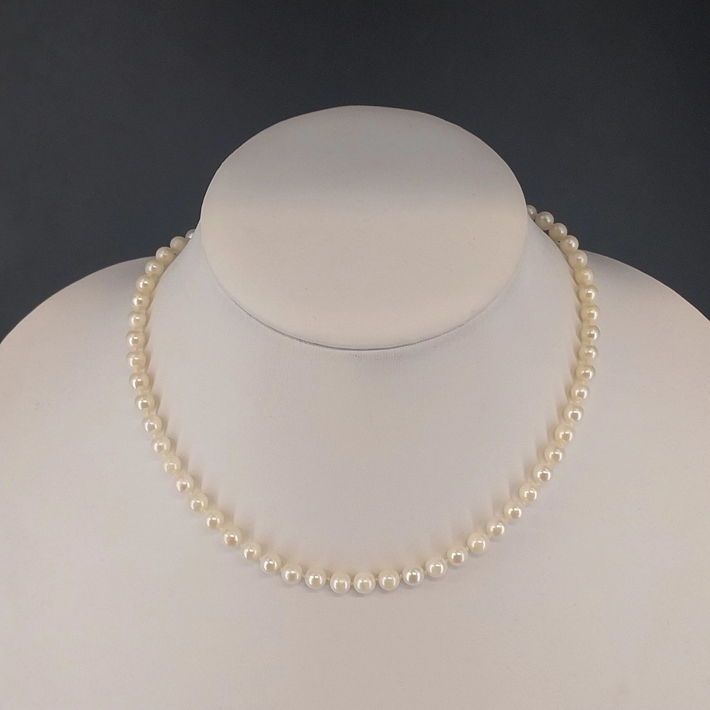 Faux Pearl Necklace Cream Beaded Strand Fishhook Clasp Classic Jewelry Vintage