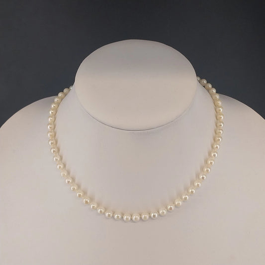 Faux Pearl Necklace Cream Beaded Strand Fishhook Clasp Classic Jewelry Vintage