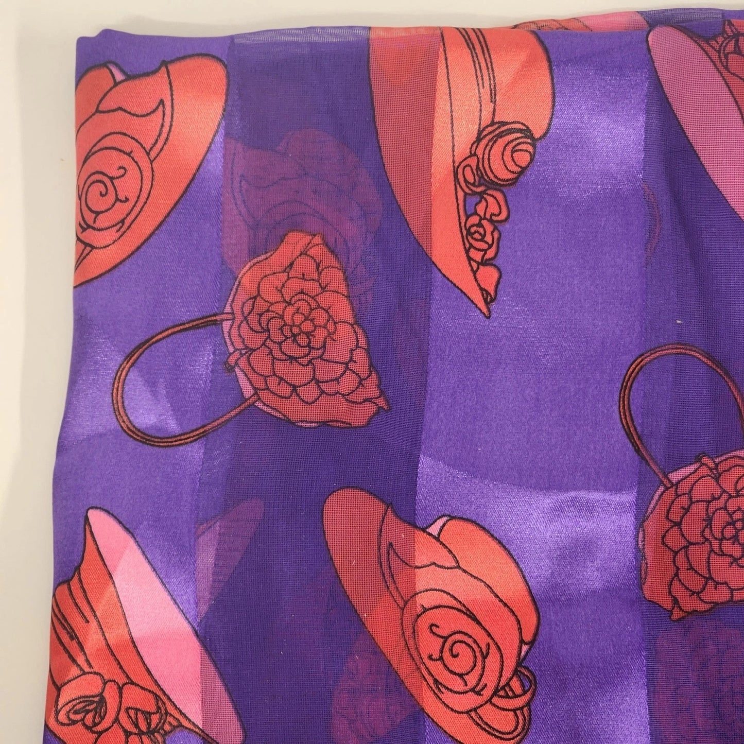 Vintage Purple Lavender Floral Hat Print Retro Scarf Korea