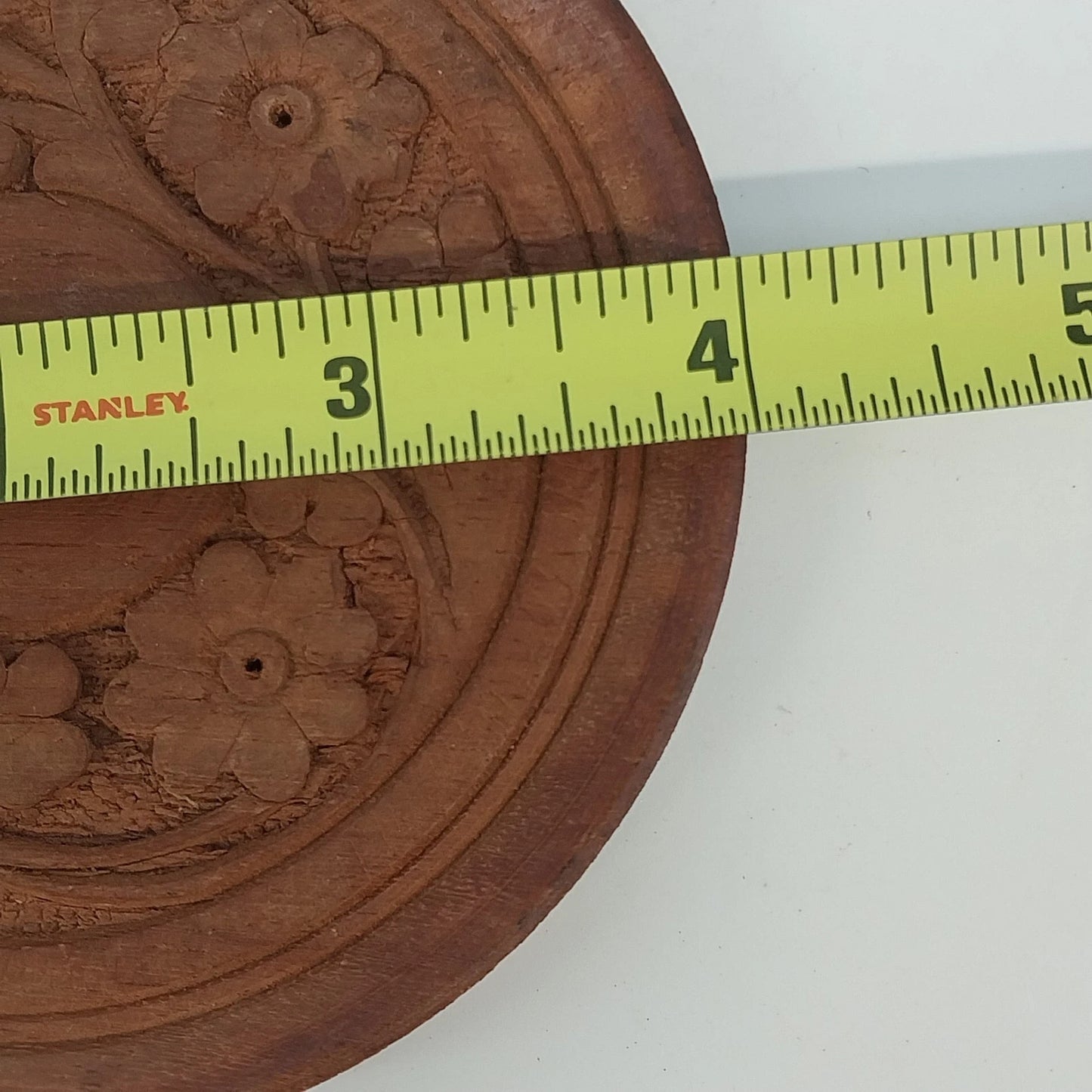 Indian Carved Natural Wooden Coasters Set 6 Floral Rustic Drink Disc 4" Vintage