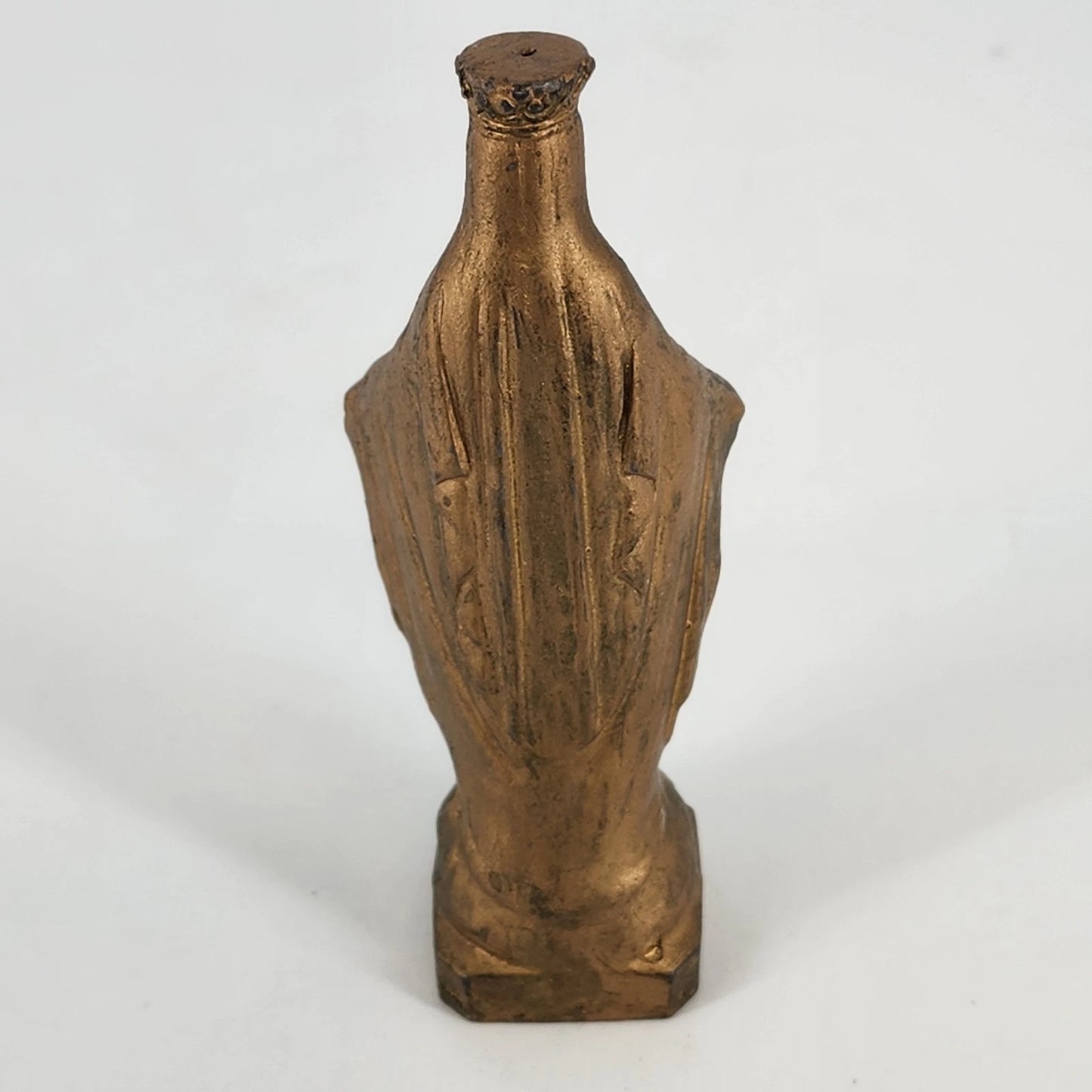 Gold Tone Metal Virgin Mary Statue 4.25" Catholic Religious Figurine Vintage