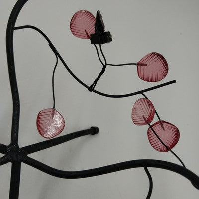 Black Metal Pink Leaf Flower Serving Bowl Stand Display Vintage 1990s 5.25"