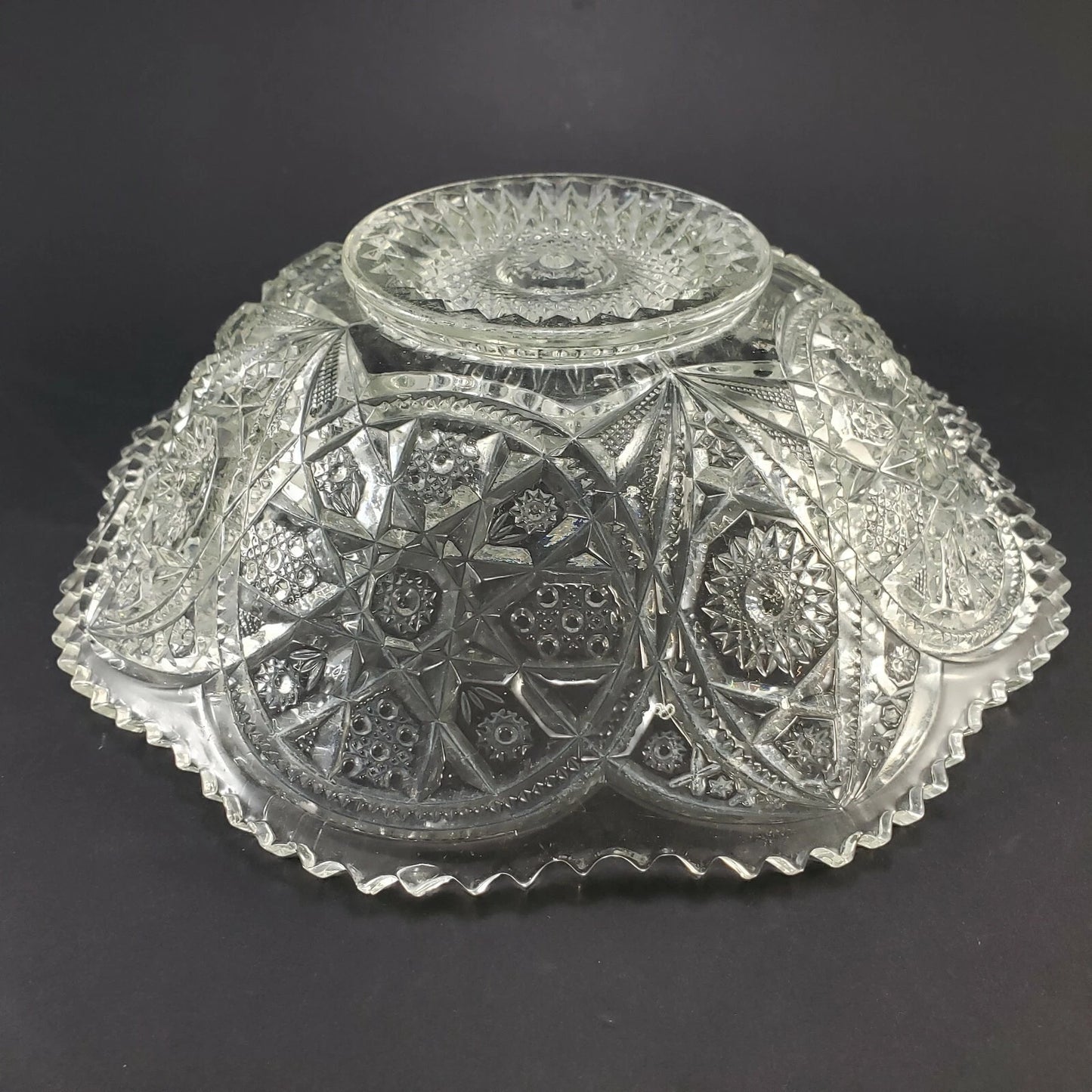 Imperial Glass Clear Bowl Antique Hobstar Criss-Cross Sawtooth Edge 10" 1909