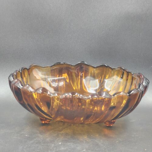 Indiana Glass Amber Sunflower Footed Fruit Serving Bowl 11x3.5" Vintage 1970s