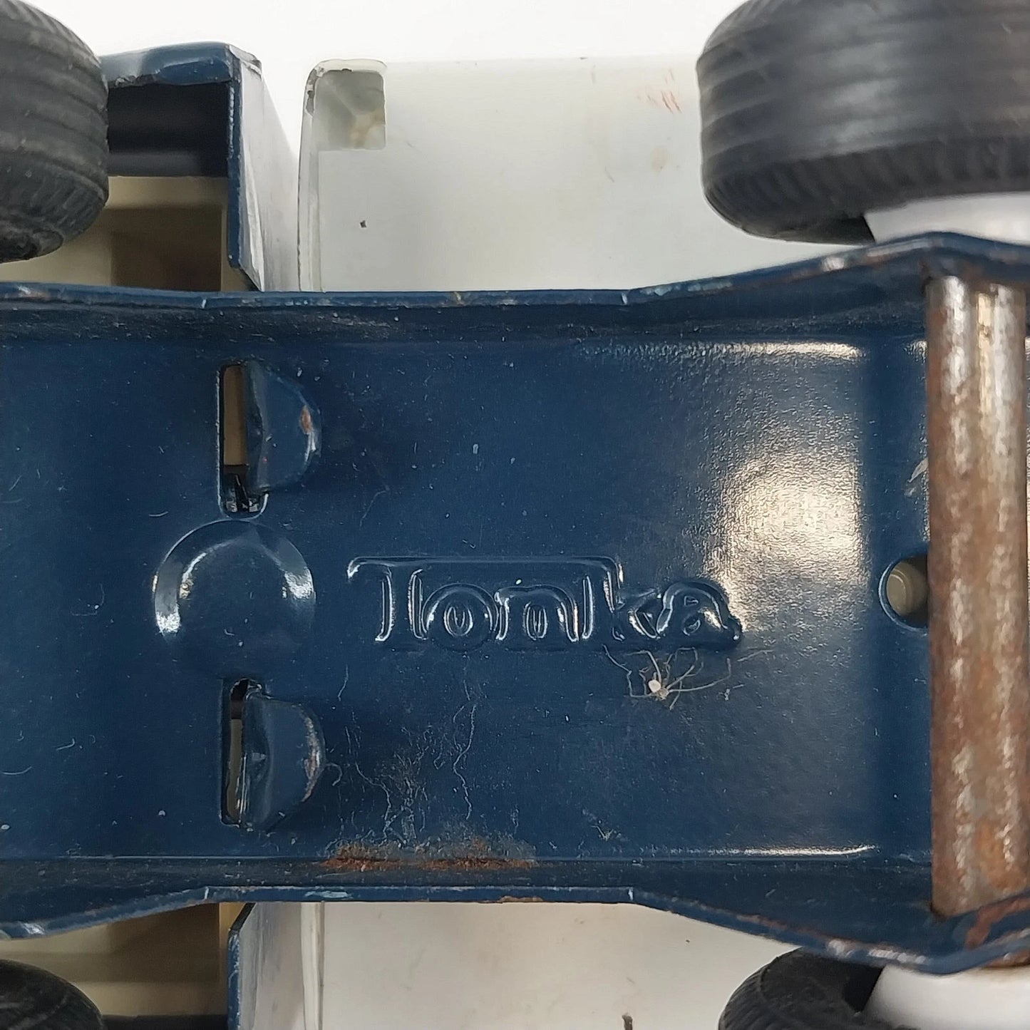 Tonka Mini Blue White Garbage Sanitation Truck Diecast Pressed Steel Vtg USA