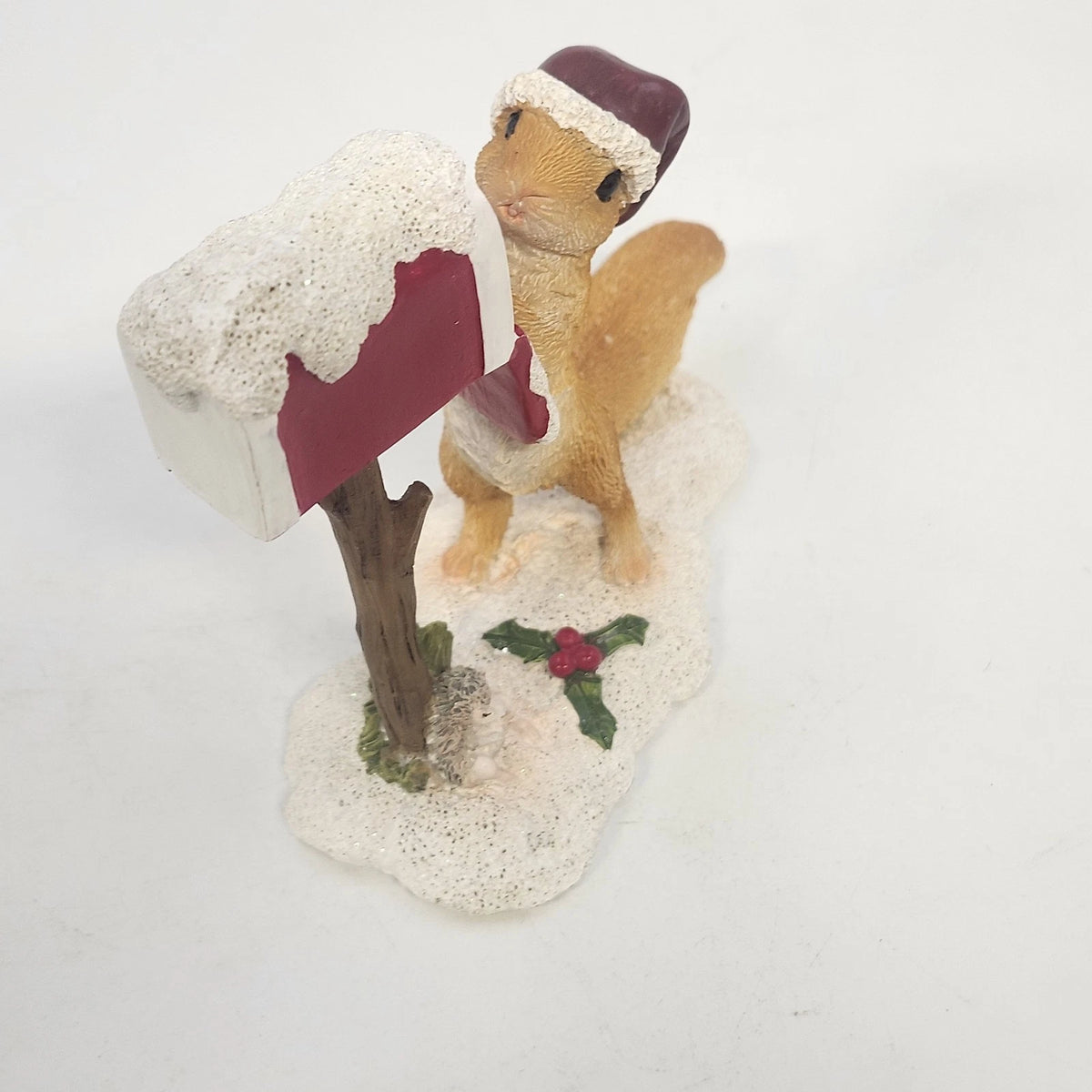 Christmas Squirrel Figurine 4.25" Santa Hat Mailbox Top Collection #4709 Vintage