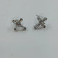 Silver Tone Cross Stud Earrings Clear Baguette Round Stones Religious Jewelry