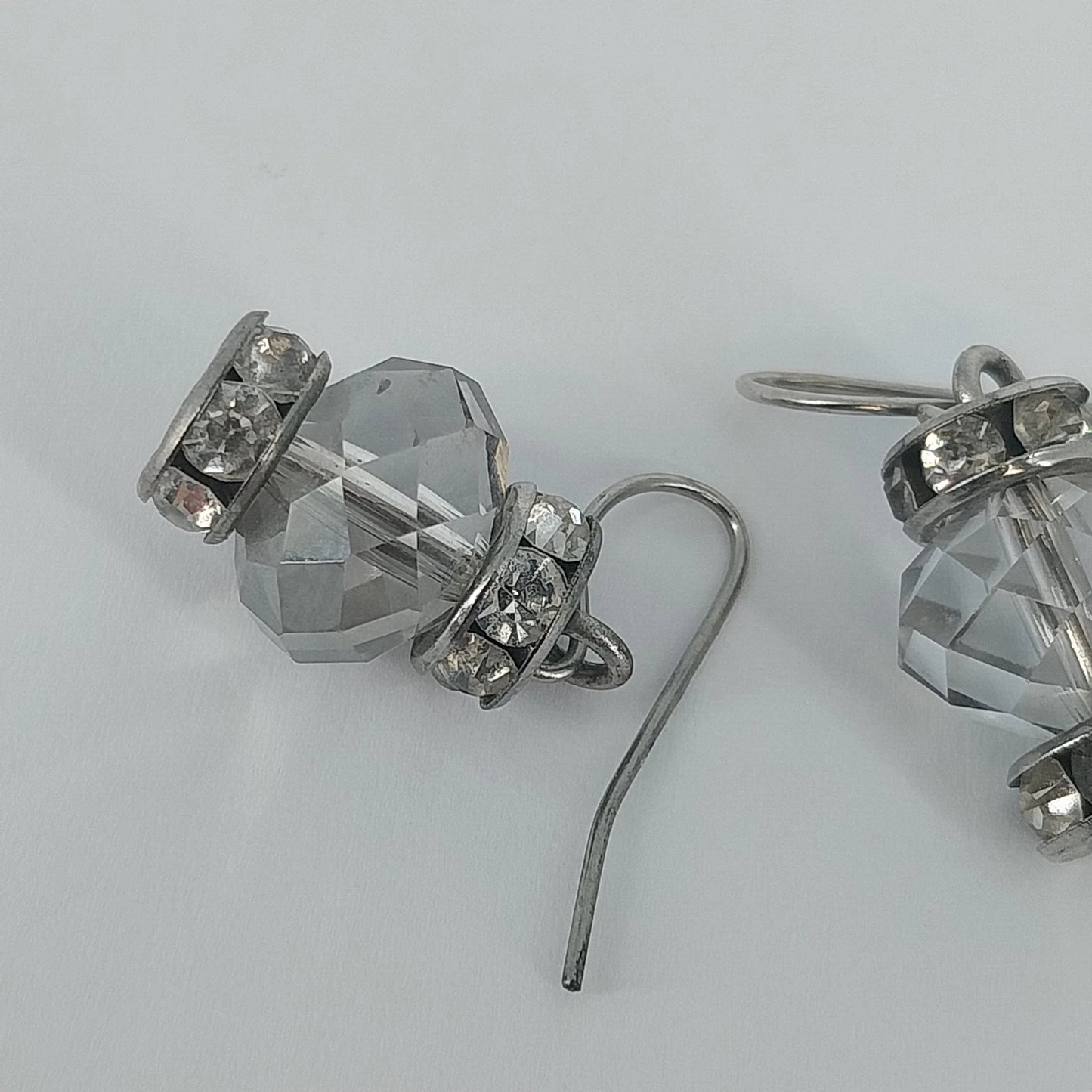 Silver Tone Clear Faceted Glass Crystal Rhinestone Dangle Drop Earrings Vintage