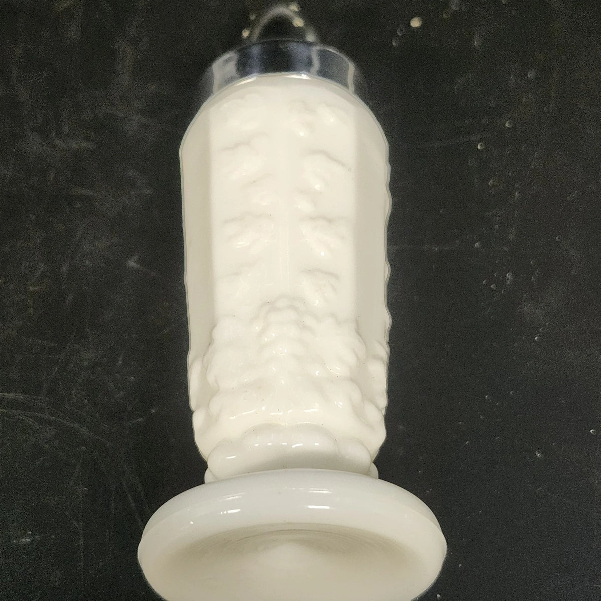 Westmoreland Paneled Grape Milk Glass Salt Pepper Shakers Metal Lids Vintage