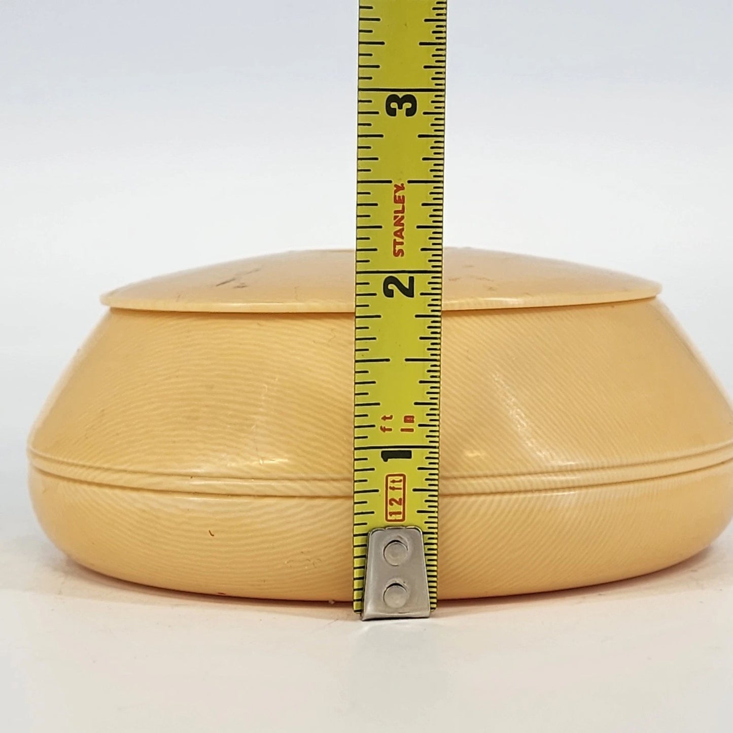 Vintage Bakelite Hair Receiver Yellow Vanity Box 5in Round Lid