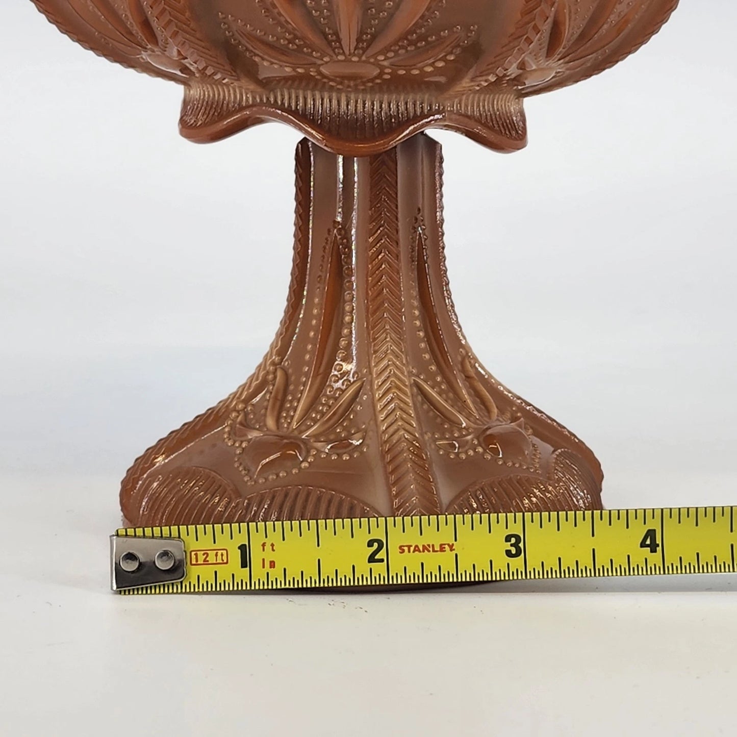 Greentown Chocolate Glass Compote Cactus Pattern Pedestal Scalloped 1890's Vtg