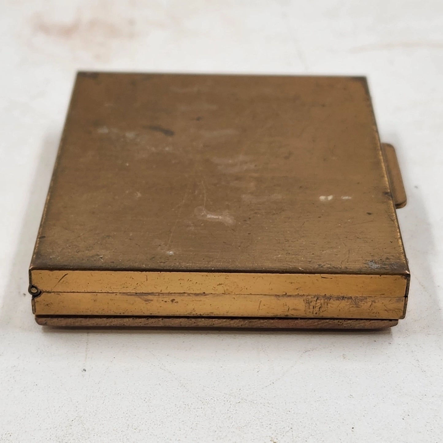 Make-Up Compact Carved Wooden Top Brass Powder Case Mirror Floral 1960's MCM