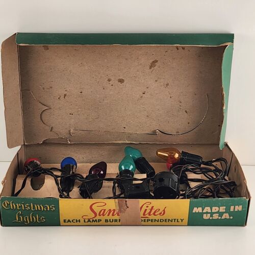 Santa Lites For Yuletide Cheer USA 7 Light Set 1950's Christmas Lights Vintage