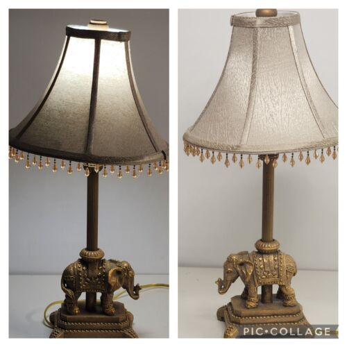 Berman Artisan Elephant Table Lamp 22" Tall Cast Base Cloth 8" Shade w Prisms