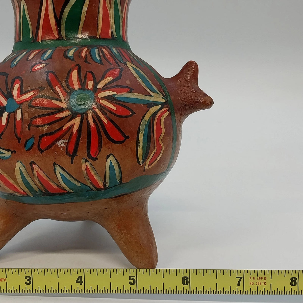 Hand Painted Floral Terracotta Tripod Vase Mexican Pottery Brown Multicolor 6.3"