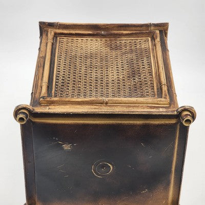 Vintage Gilt Faux Bamboo Caning Plastic Wastebasket Bin 14.5"