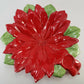 Poinsettia Flower Serving Bowl Dish 13" Vintage 70s Christmas Red Green Ceramic