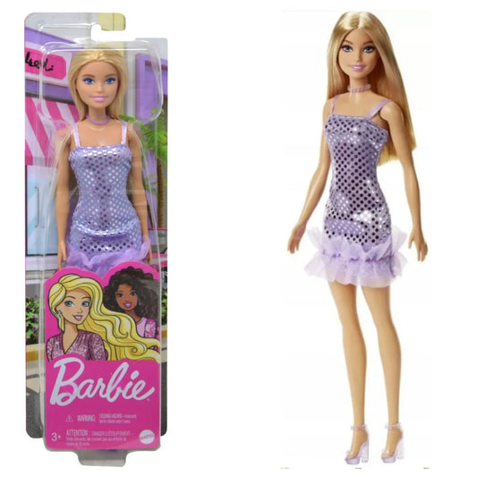 Mattel Barbie Glitz Doll Blonde Hair Purple Polka Dot Metallic Mini Dress NEW