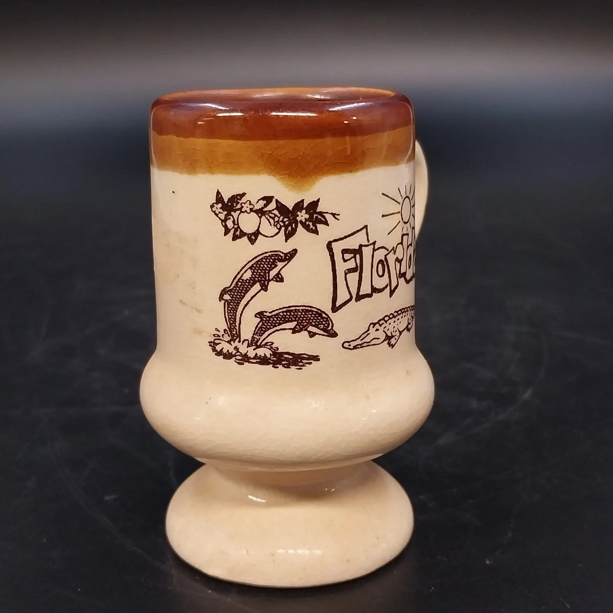 Florida Ceramic Mini Mug Toothpick Holder Alligator Dolphins Palm Tree Tropical