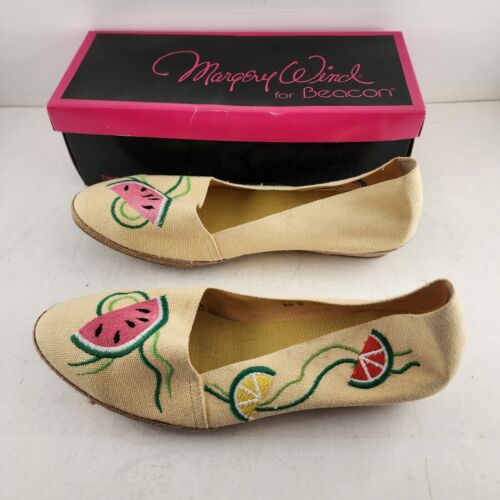 Canvas Beacon Shoes Yellow WaterMelon 10 W Ladies Vintage Wedge NEW Rope Slip-On