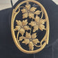 Gold Tone Floral Oval Brooch Flowers Vintage Costume Jewelry Ivy Leaf Danish