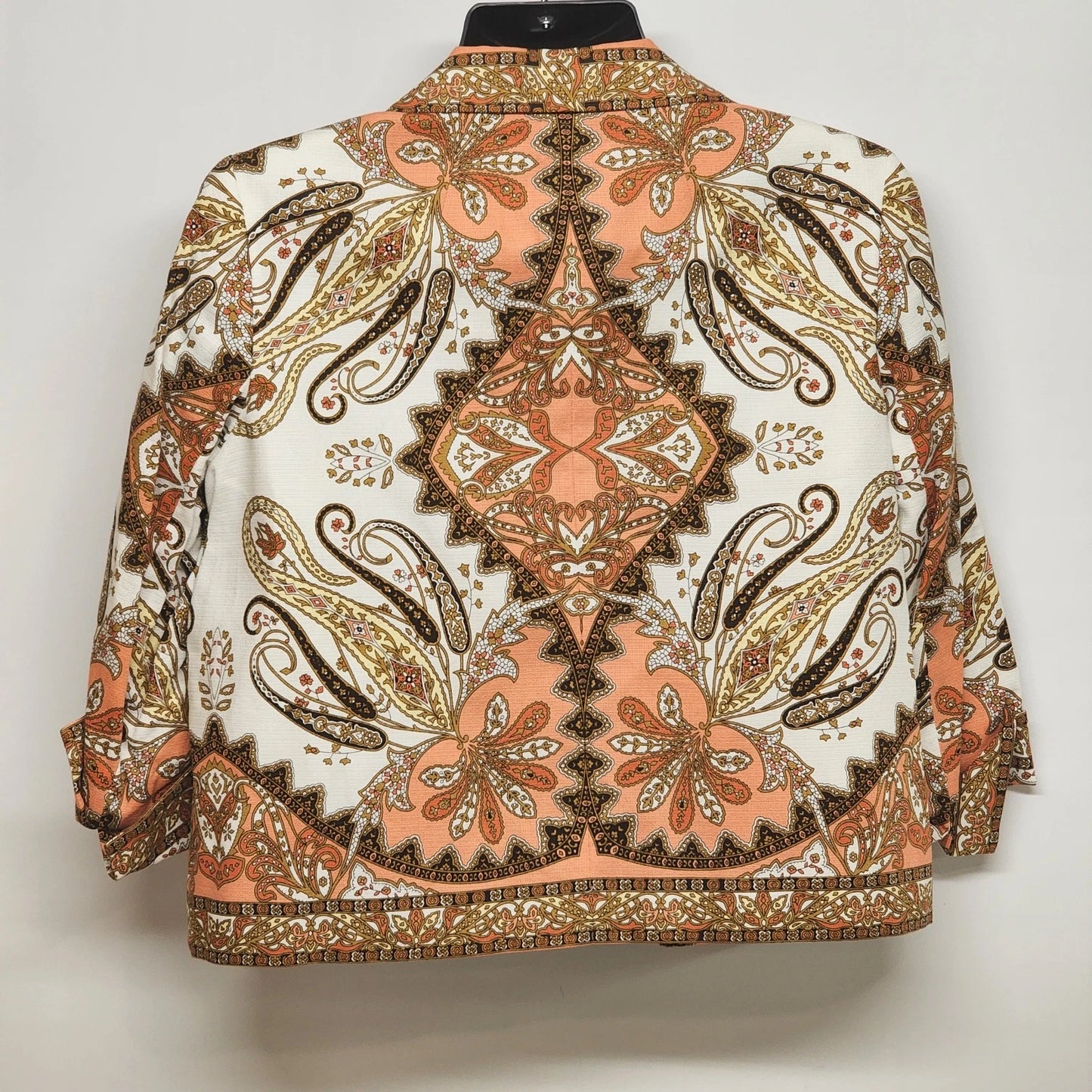Talbots Women’s 16P Cotton Jacket Orange Paisley Floral Open Front 3/4 Sleeve