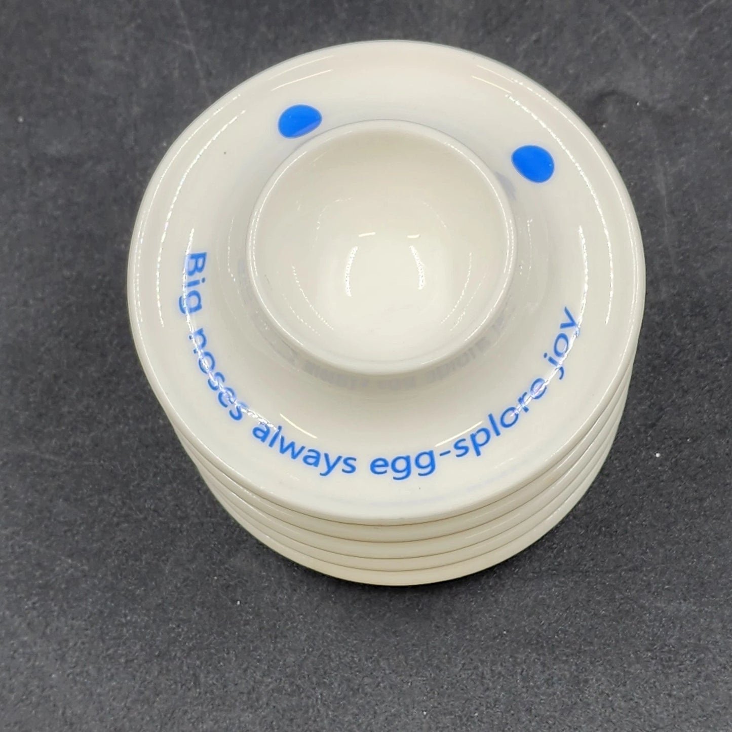 5 Cinf Ceramic Boiled Egg Holders Stackable White Egg Cups with Blue Face Design