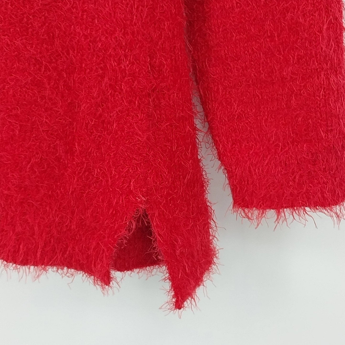 French Laundry Christmas Sweater Large Red Silver Fuzzy Deer Snowflake Slits Vtg