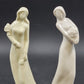 2 Faceless Women Figurines Solid White & Off-White Glazed Porcelain Flowers 8.5"