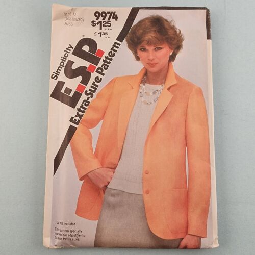 Simplicity ESP 9974 Vintage Sewing Pattern Misses Unlined Blazer Size 16 18 20