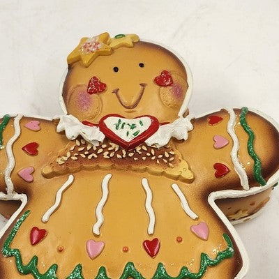Gingerbread Person Trinket Christmas Ornament Jewelry Box 6.5" x 6" Resin 1995
