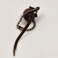 Danish Teak Wood Mouse Keychain Rhinestone Eye Leather Tail Ears Miniature 1.25"