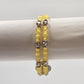 Yellow Faux Pearl & Flower Disc w Rhinestone Motif Double Strand Bracelet 3.75"