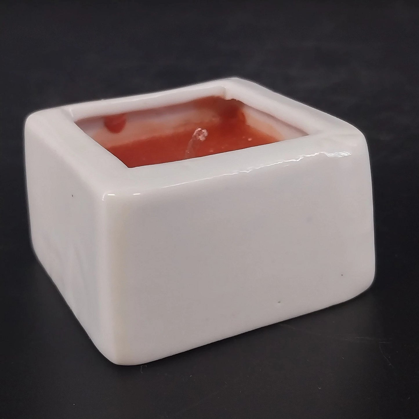White Ceramic Square Container Candle Red Wax Single Wick Unused Vintage