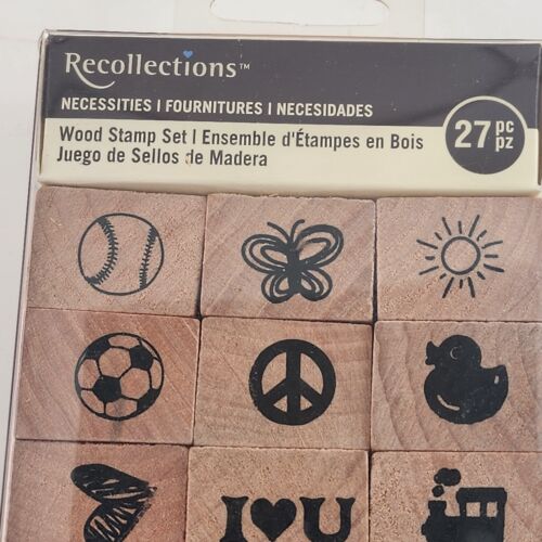 27 Piece Rubber Stamp Set Wood Mounted Recollections Necessities Vintage NWT