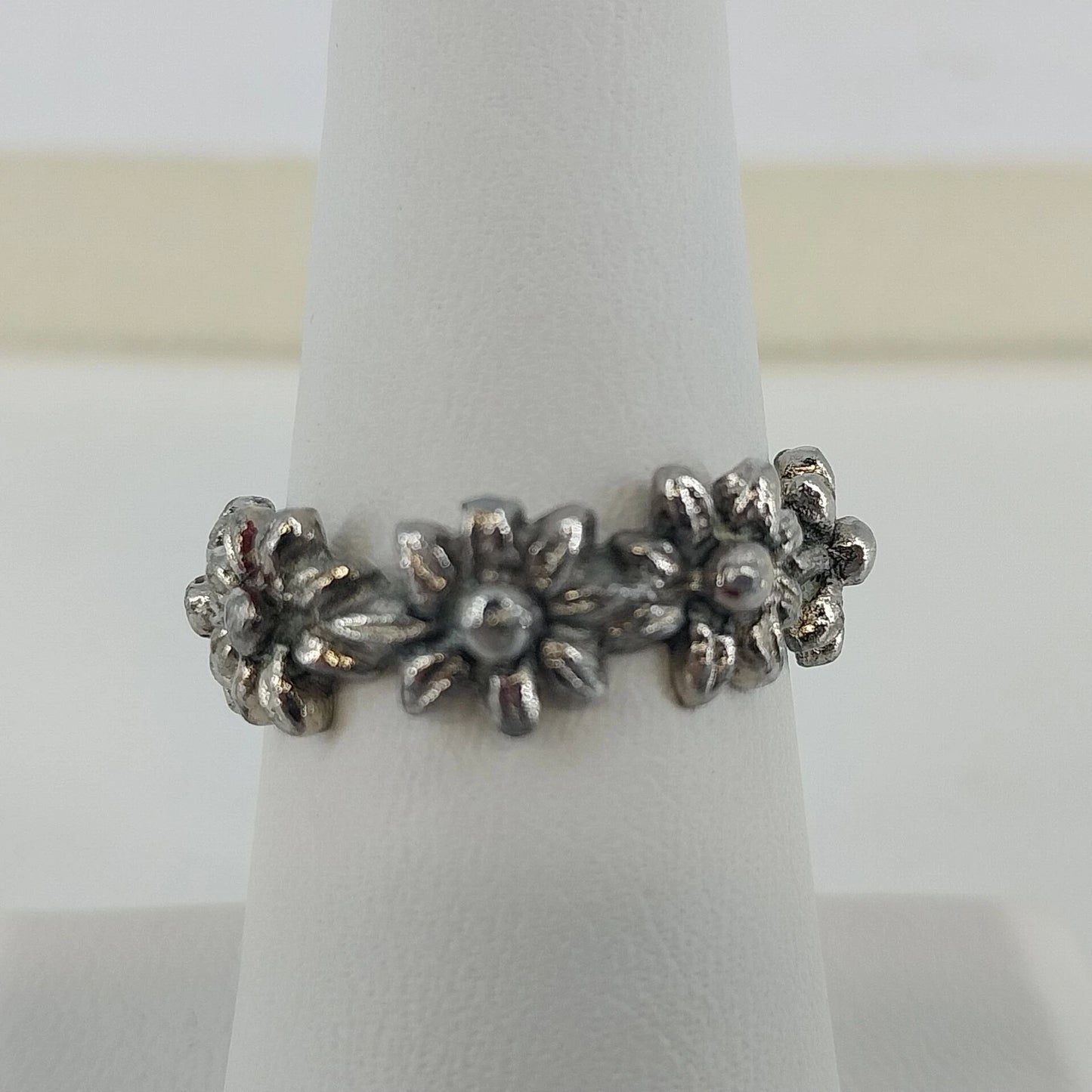 3 Pc Ring Lot Blue Rhinestone Adjustable Silver Tone Flower Chain Link Size 7