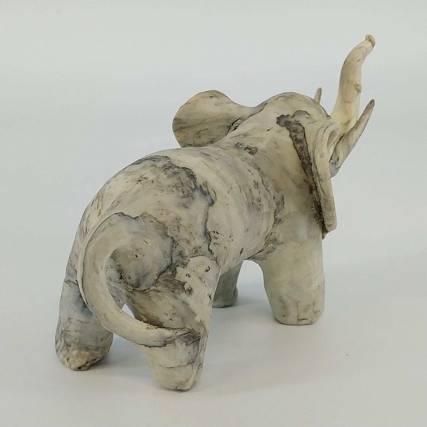 Trunk Up Lucky Elephant Figurine Crushed Oyster Shell Sculpture 5.5" Gray