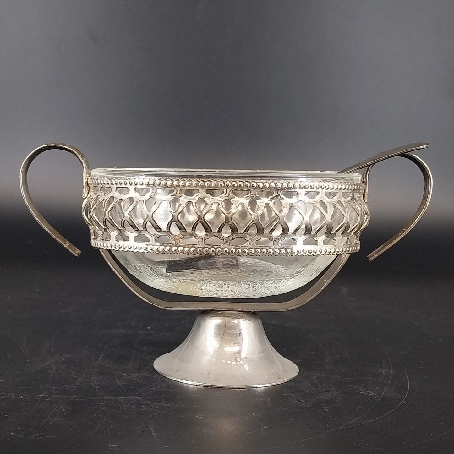 Vintage Raimond Silverplated Crystal Footed Oval Dish Spoon