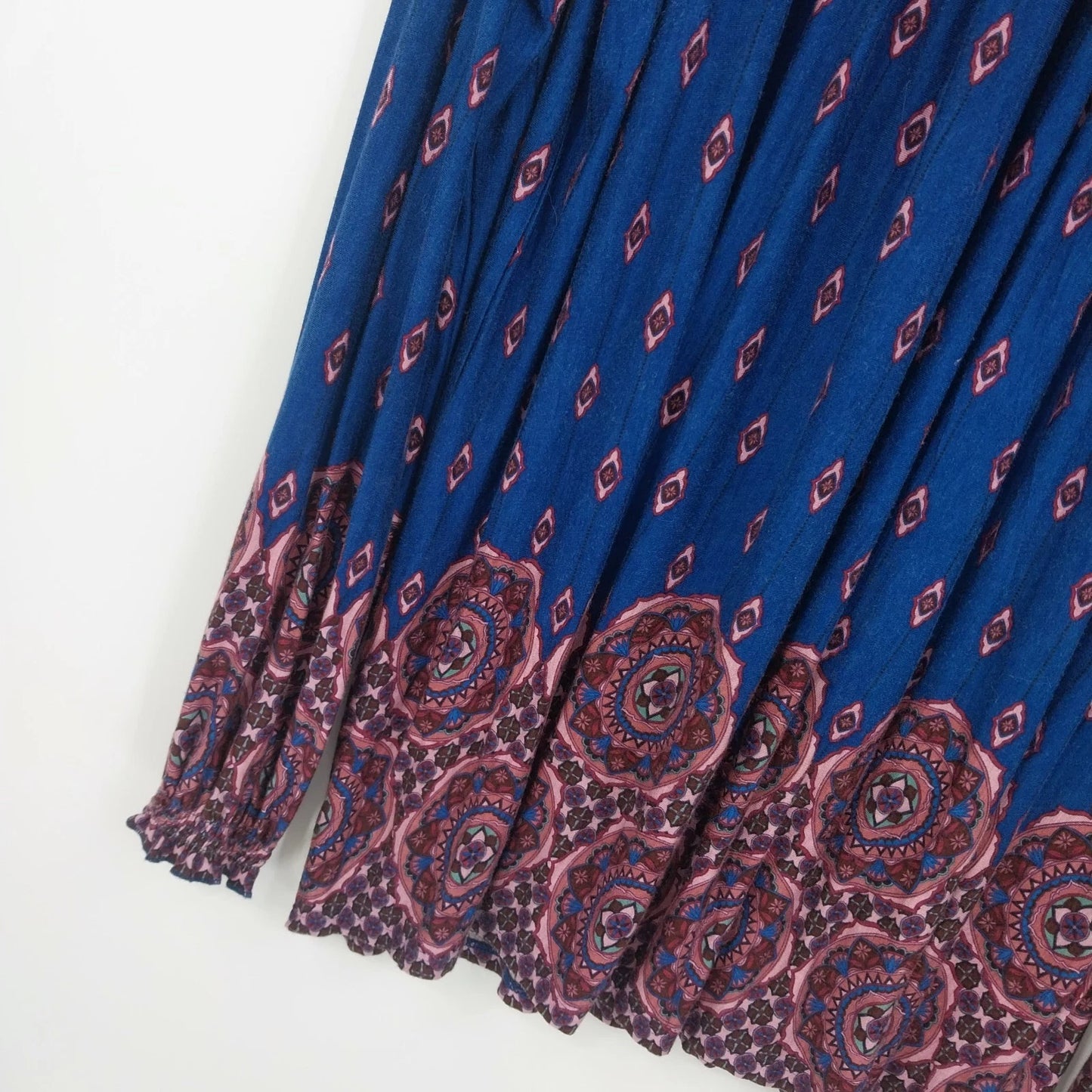 Vintage America Blues Women's Geometric Peasant Top Blue Pink Boho Size L